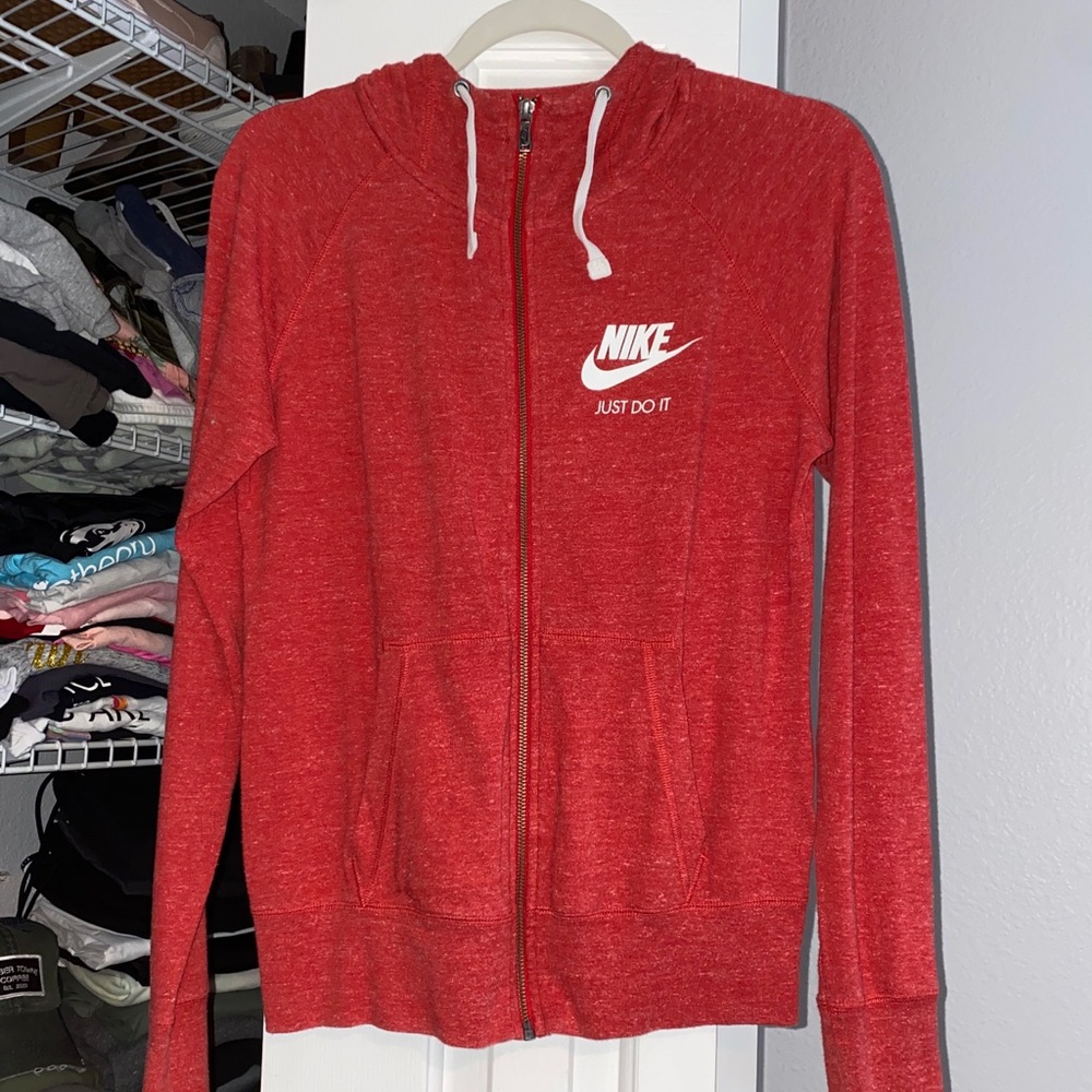 Nike Red Zip-Up Hoodie with White Logo